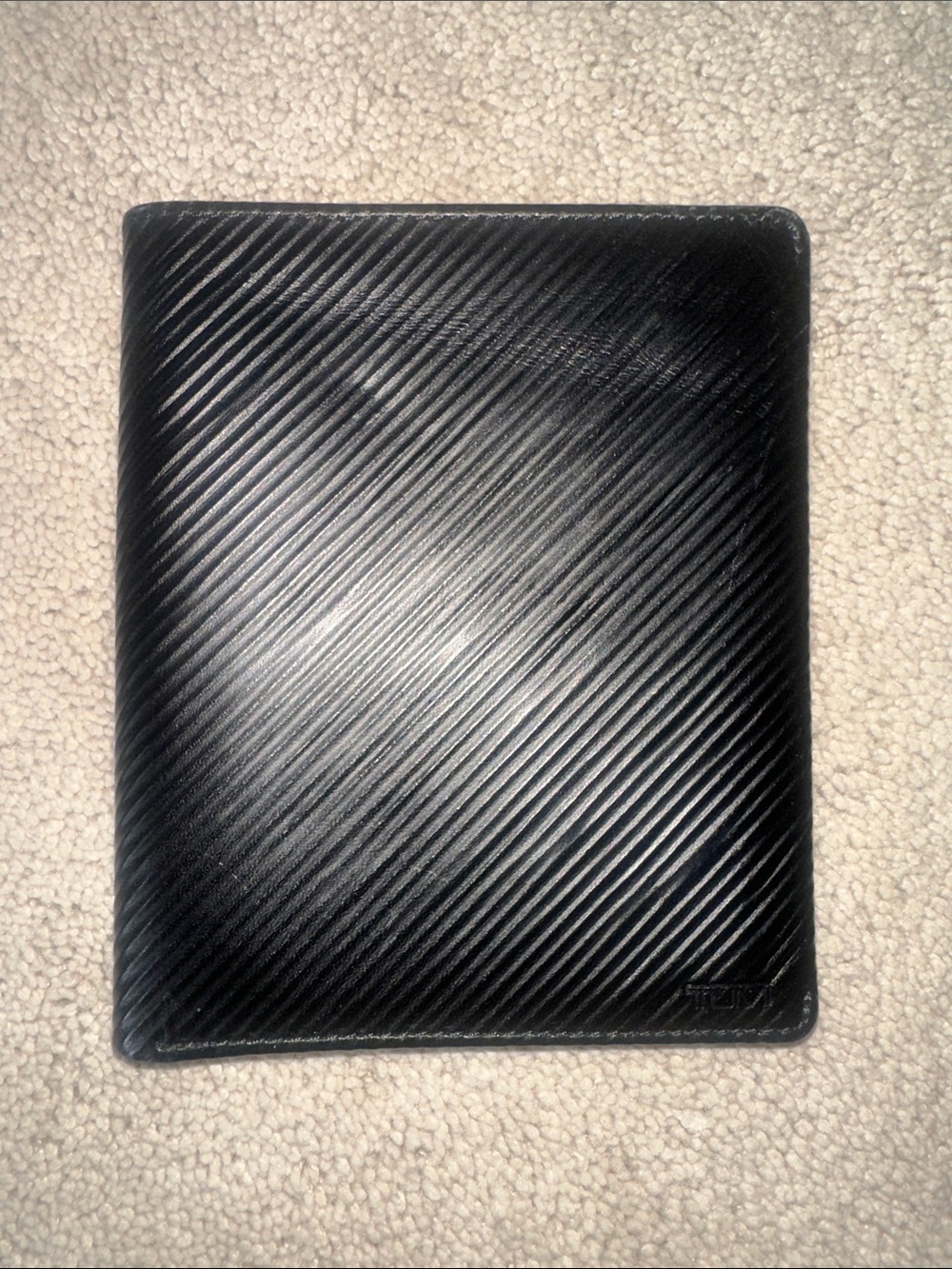 Men's Black Diagonal Textured Leather Passport Cover